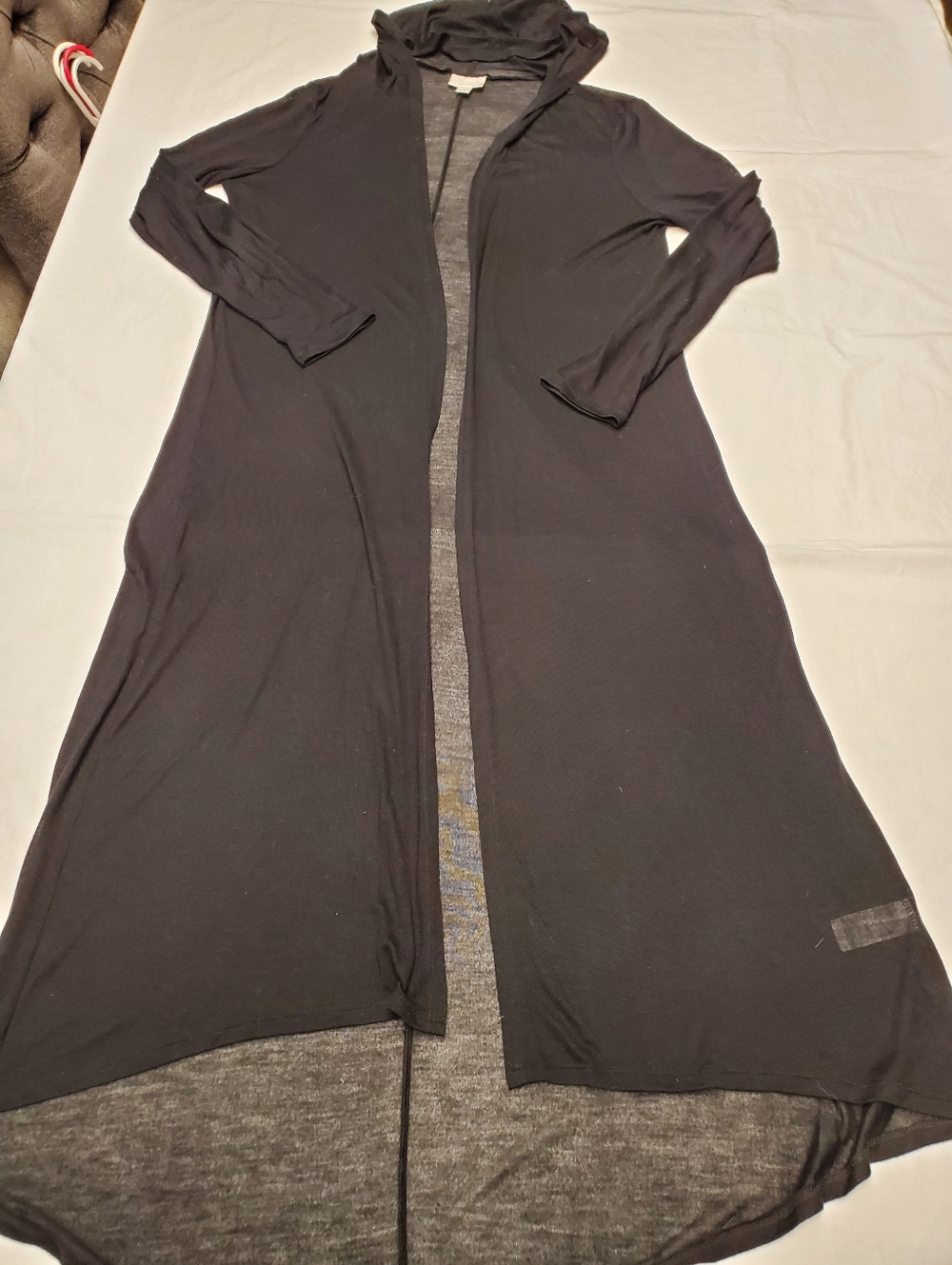 Bisou Bisou Long Black Duster Cardigan XL Lightweight Open Front Minimalist Maxi